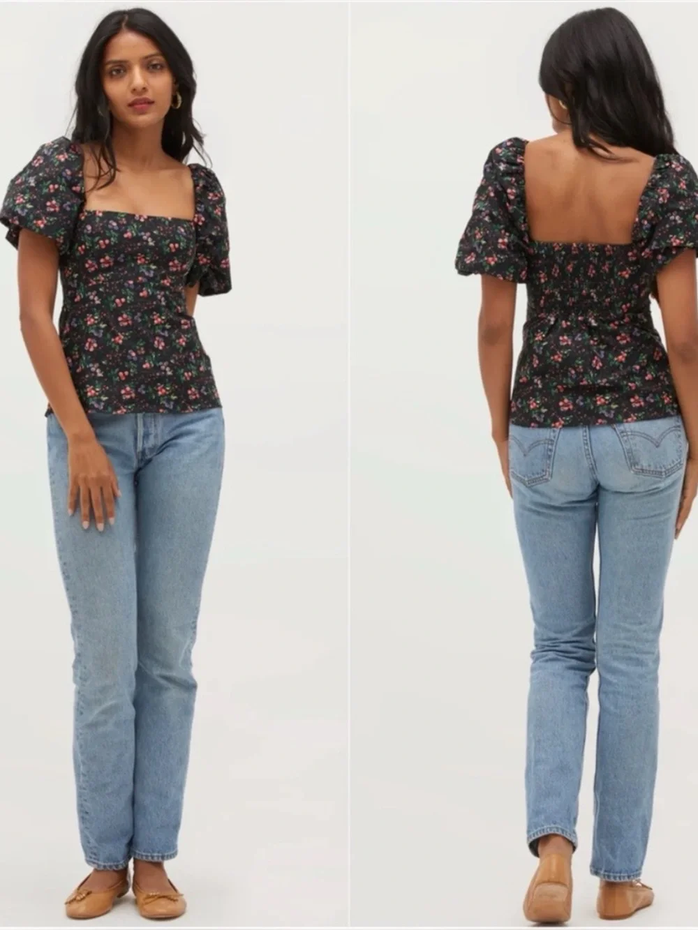 HILL HOUSE | The Matilda Puff Sleeve Top in Multi Berry Taffeta, Size Large